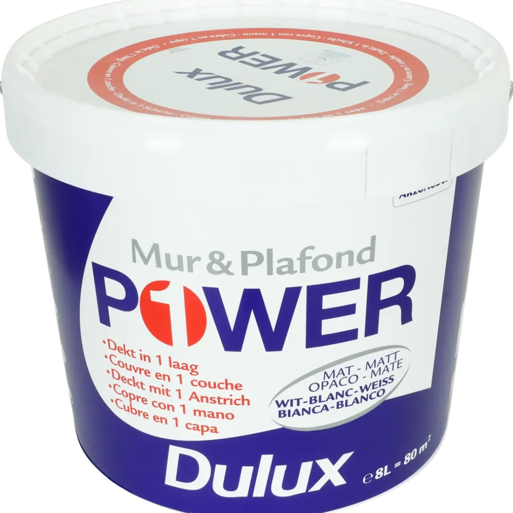 Peinture murale Dulux Power Blanc mat Blanc 8 litre | Action FR