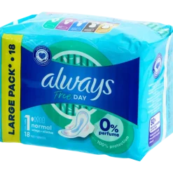 Serviettes hygiéniques Always Free Day Normal 18 Pièces | Action FR