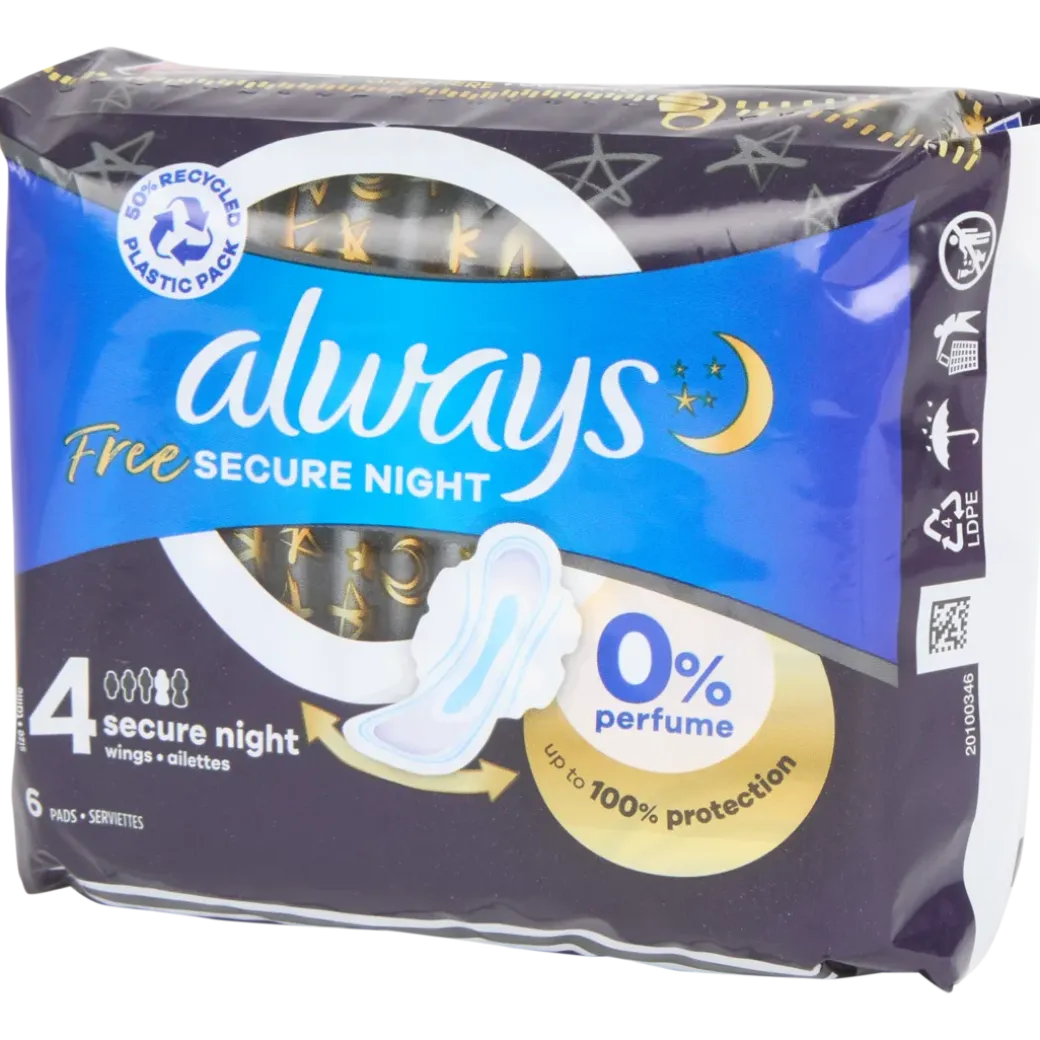 Serviettes hygiéniques Always Free Secure Night 6 Pièces | Action FR