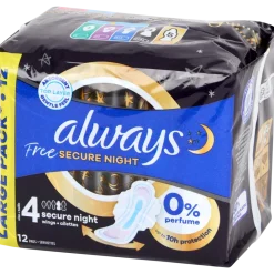 Serviettes hygiéniques Always Free Secure Night 12 Pièces | Action FR
