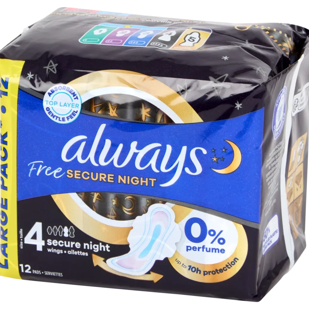 Serviettes hygiéniques Always Free Secure Night 12 Pièces | Action FR