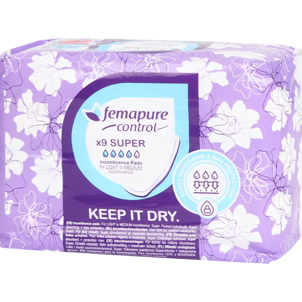 Serviettes pour incontinence Femapure Super 9 Pièces | Action FR