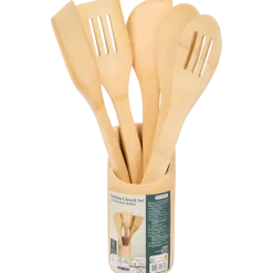 Set d’ustensiles de cuisine en bambou dans support | Action FR